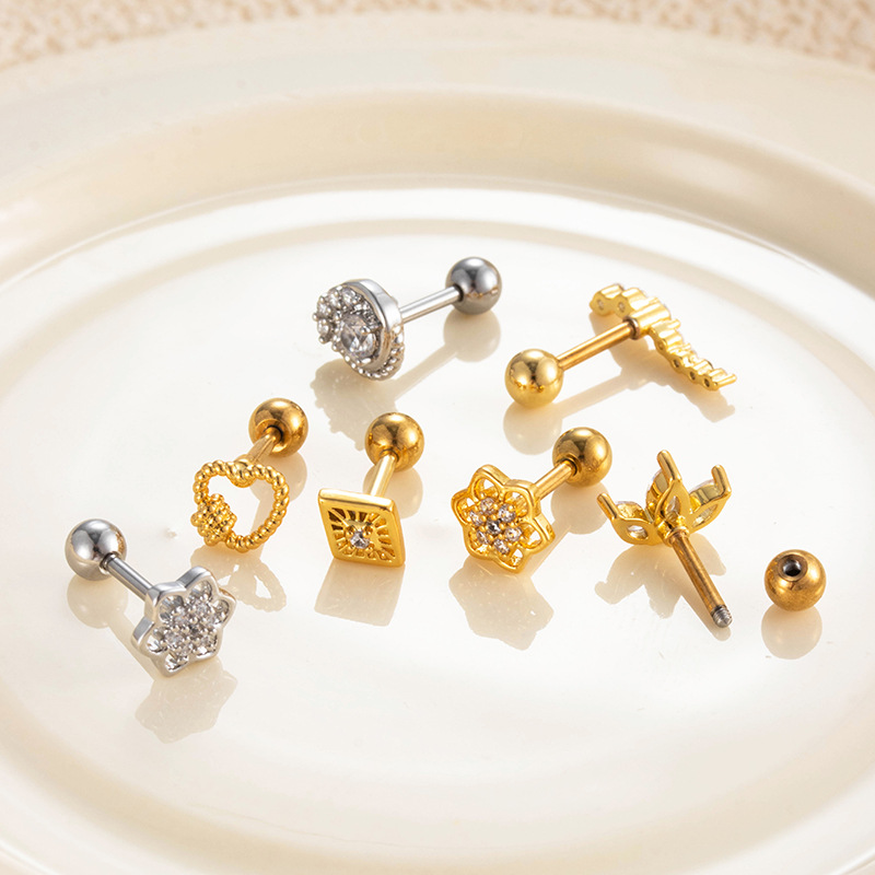 1 Pair Simple Series Simple Heart Copper   Gold Color  Zircon Women's Piercings Earrings Picture6