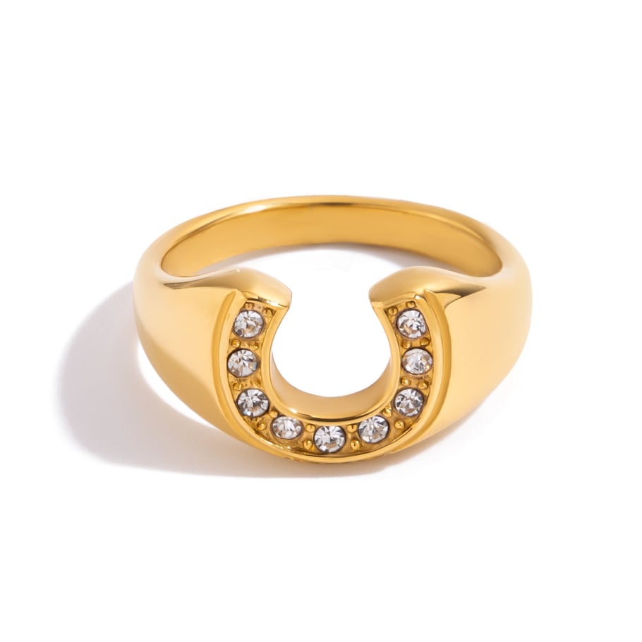 Anello minimalista a forma di U in acciaio inossidabile color oro 