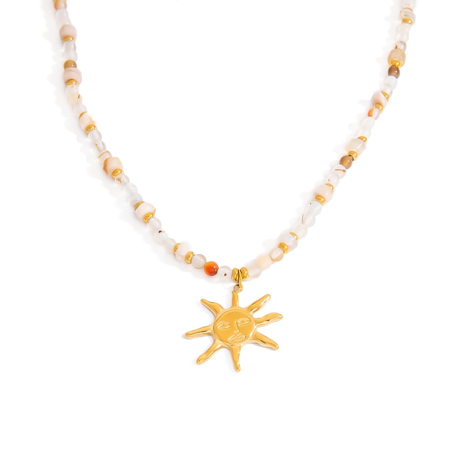 Handmade Beaded Stainless Steel Sun Pendant Women's Necklace