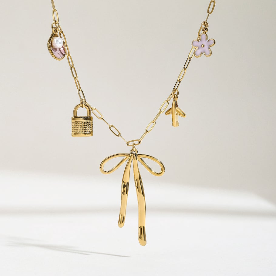 Bow Knot Stainless Steel  Gold Color Pendant Necklace Picture6