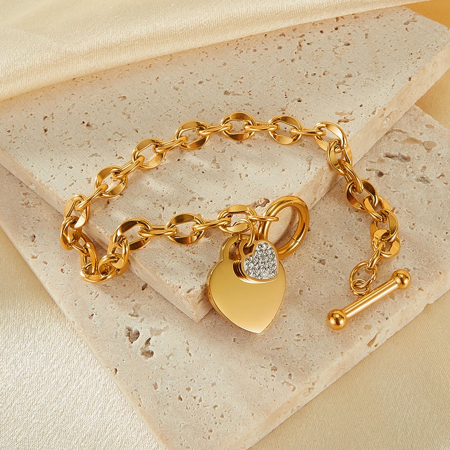 Bracelet simple en acier inoxydable pour femme, 1 pièce, motif cœur Image3