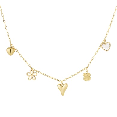 Fonkelende hartvormige bloemvormige hangerketting van roestvrij staal met gouden hanger voor dames h5 