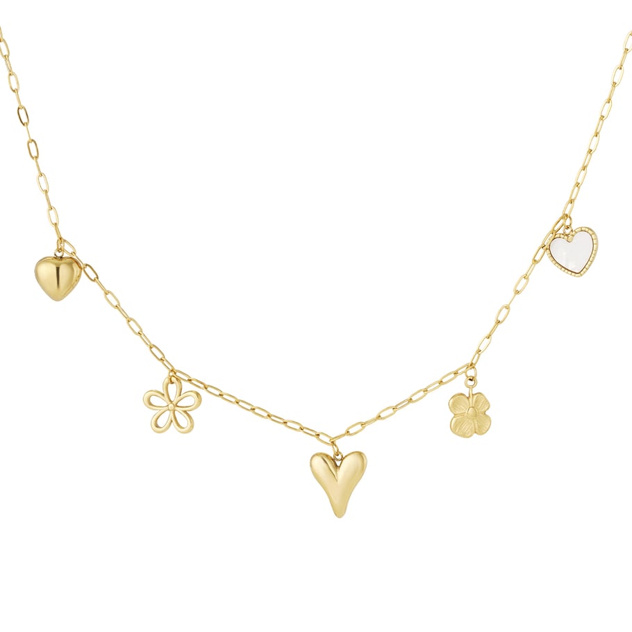 Fonkelende hartvormige bloemvormige hangerketting van roestvrij staal met gouden hanger voor dames 
