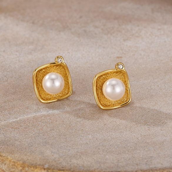 1 Paar Simple Series Tägliche geometrische Edelstahl Goldfarbene Damen-Ohrstecker 2