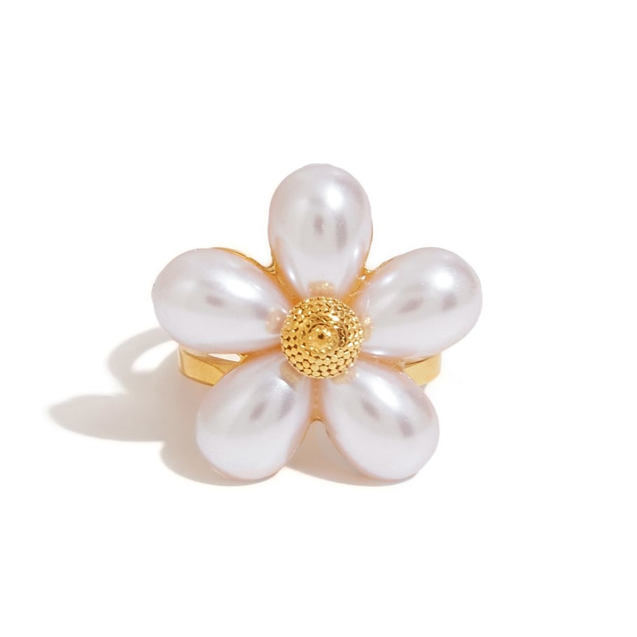 Romantic Flower Stainless Steel Gold Color Statement Ring 