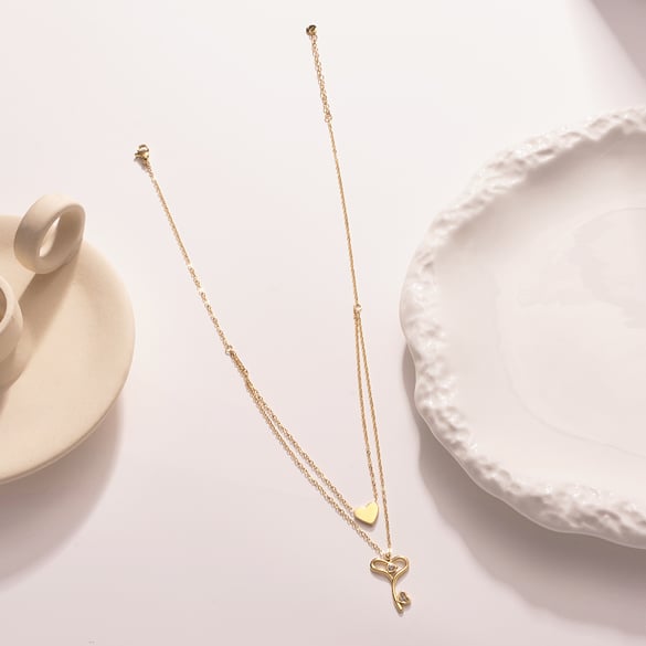 Wunderschöne Herzschlüssel Edelstahl Gold Farbe Damen Layered Halsketten