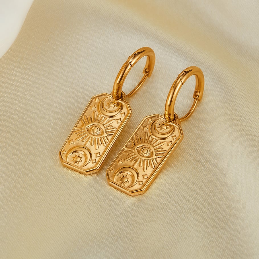1 Paar einfache Serie täglich geometrische Edelstahl Gold Farbe Damen Tropfen Ohrringe Bild7