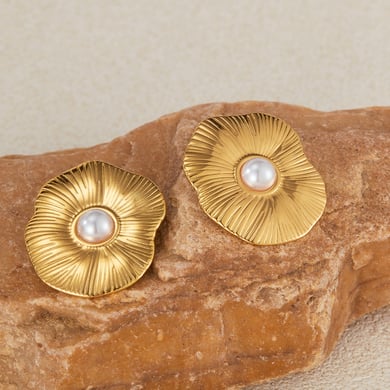 1 paio di orecchini a bottone da donna in acciaio inossidabile color oro, serie semplice, con pianta quotidiana h5 Immagine4