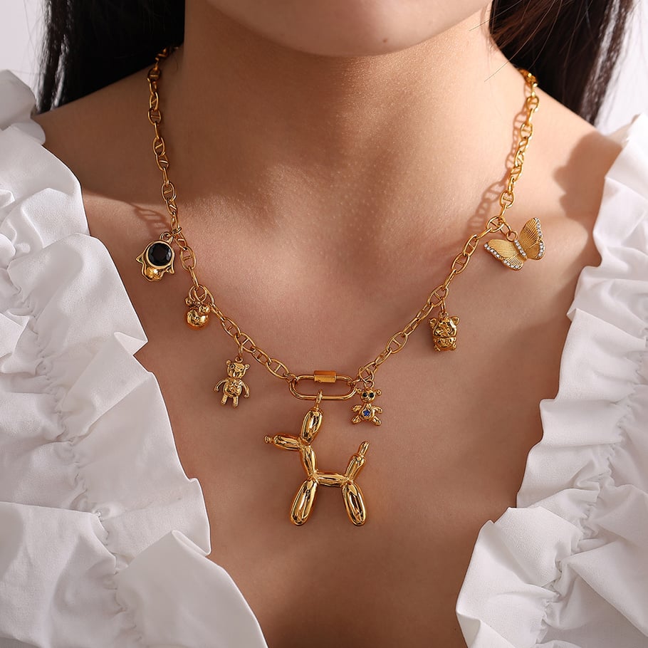 Cute Bear Stainless Steel  Gold Color Pendants Picture4