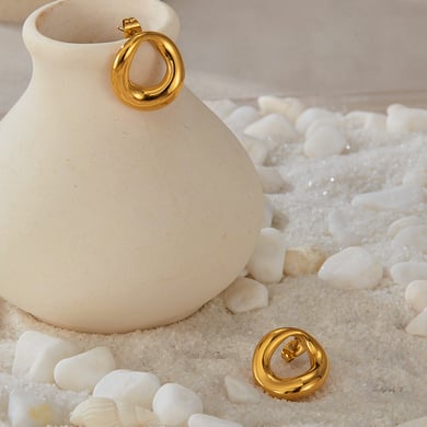 1 paio di orecchini a bottone da donna in acciaio inossidabile color oro, con motivo geometrico, semplici e quotidiani h5 Immagine6