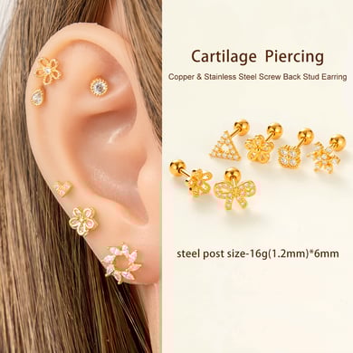 Blume Kupfer Zirkon Piercings Ohrringe h5 Bild4
