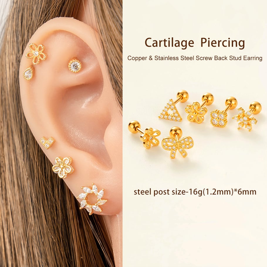 Blume Kupfer Zirkon Piercings Ohrringe Bild4