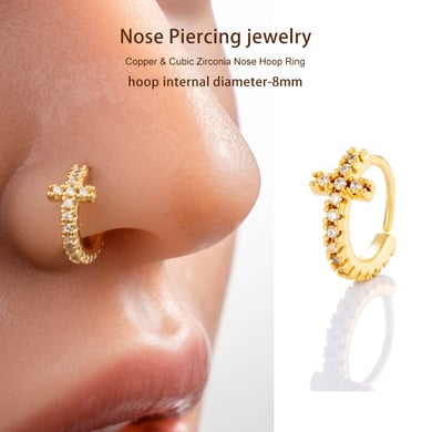 1 pièce délicate croix cuivre couleur or zircon nez pour femme h5 Image6