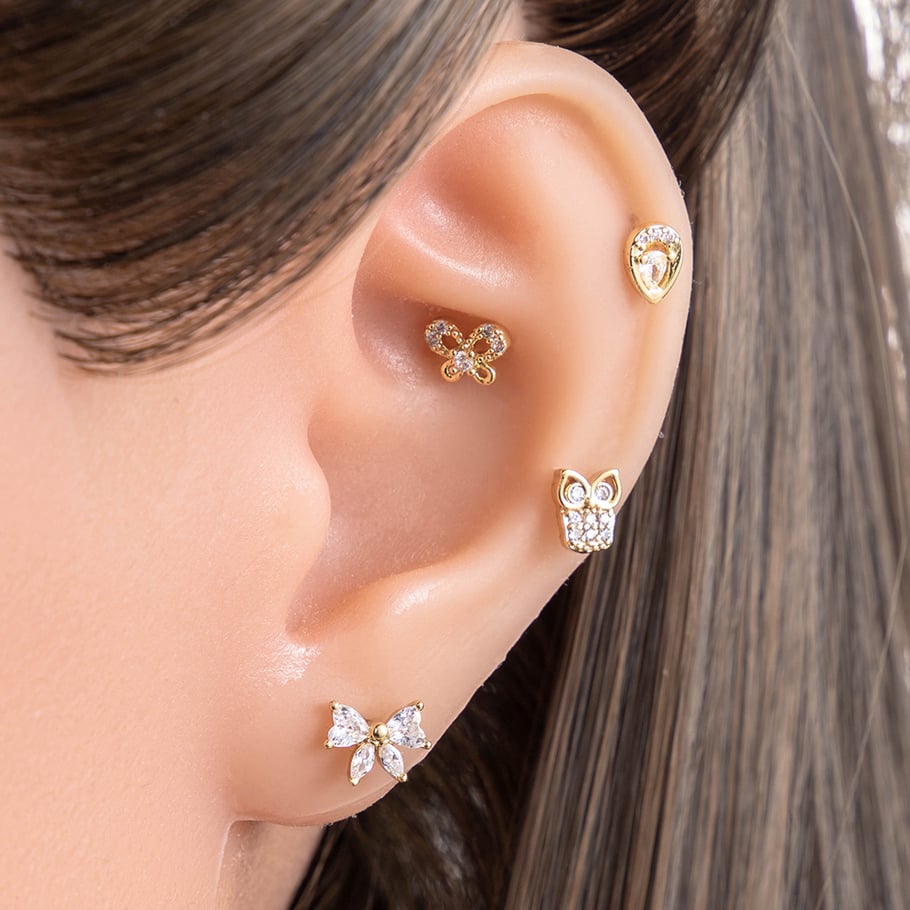 1 Pair Simple Series Simple Heart Copper   Gold Color  Zircon Women's Piercings Earrings Picture4