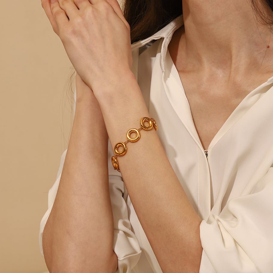 Braccialetti da donna in acciaio inossidabile dorato retrò ed eleganti Immagine3