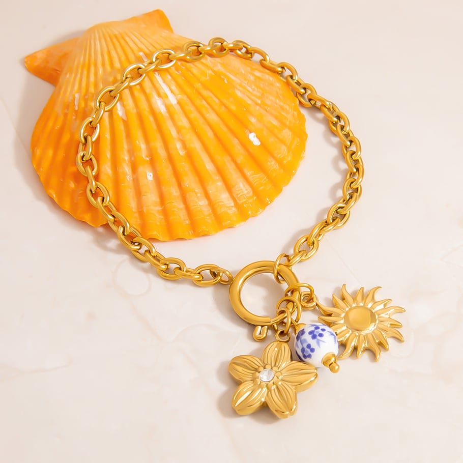 Classical Sun Stainless Steel Gold Color Women's Charm Bracelets Picture4