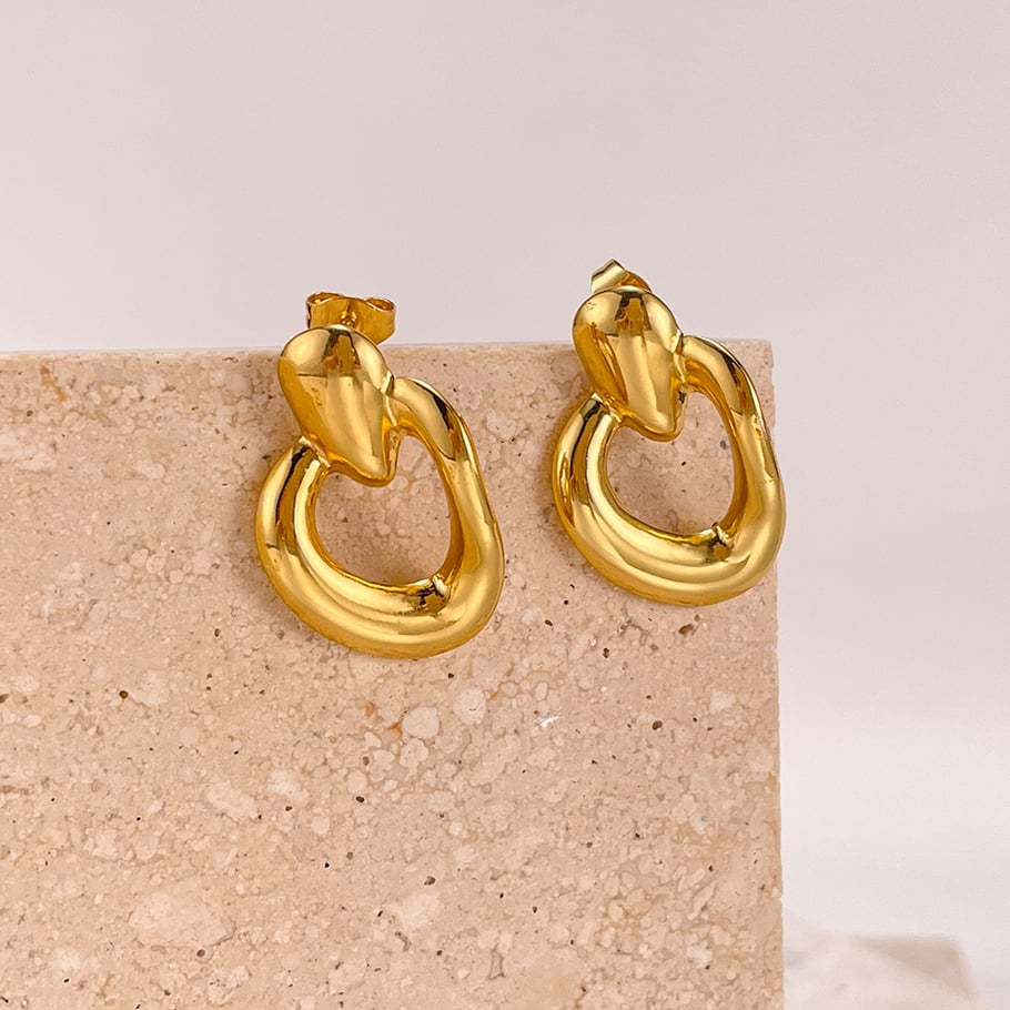1 paio di orecchini a bottone da donna in acciaio inossidabile color oro, serie semplice, adatti a tutti i giorni Immagine4