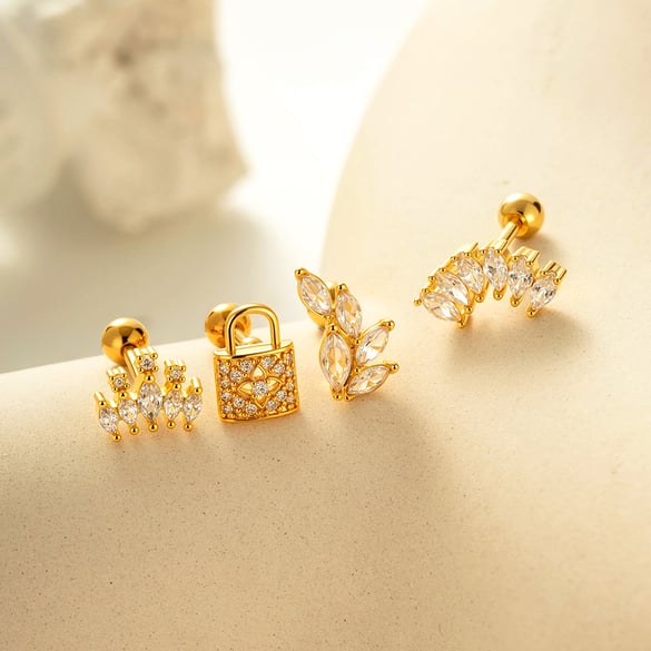Boucles d&#39;oreilles piercing en zircon couleur or et cuivre