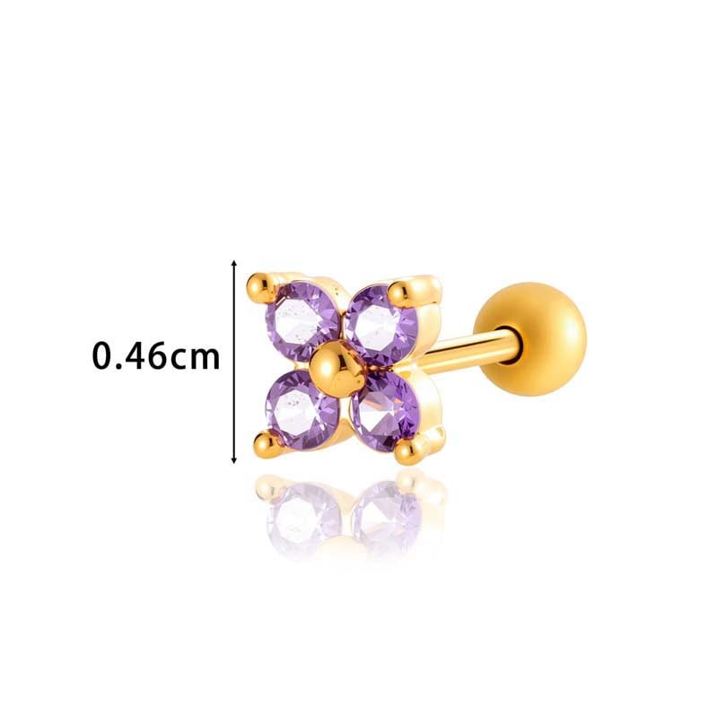 1 paire de boucles d&#39;oreilles piercing pour femme en forme de fleur simple, couleur cuivre et or, zircone Image2