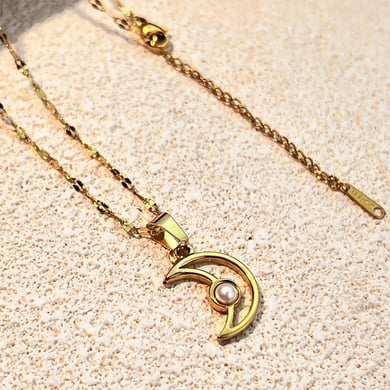Moon Stainless Steel Gold Color Pendant Necklaces h5 Picture3