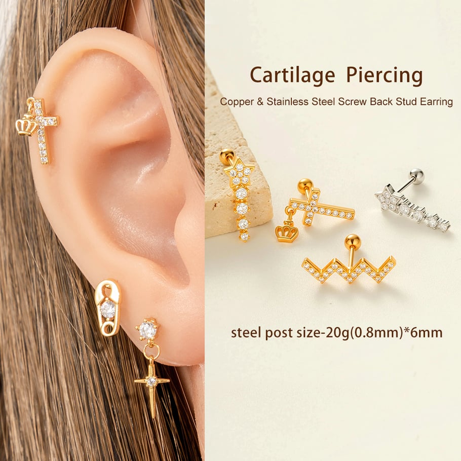 Stern Kupfer Gold Farbe Zirkon Piercings Ohrringe Bild4