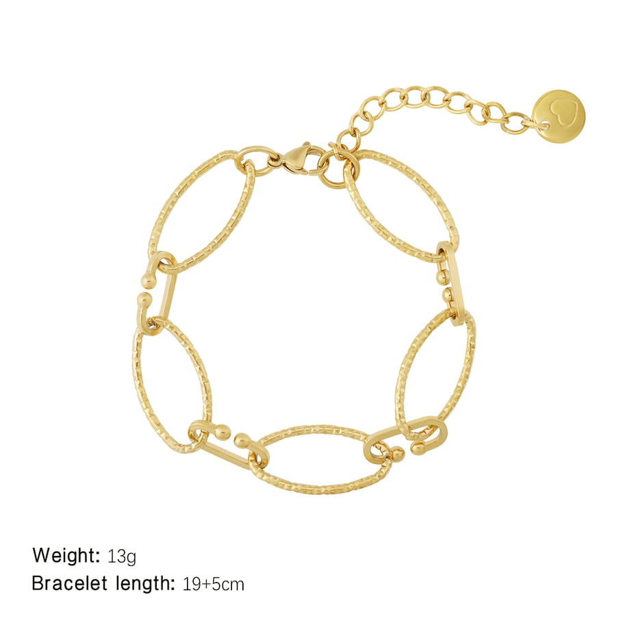 Classic Oval Patchwork Stainless Steel Gold Color Women's Chain Bracelets Picture2