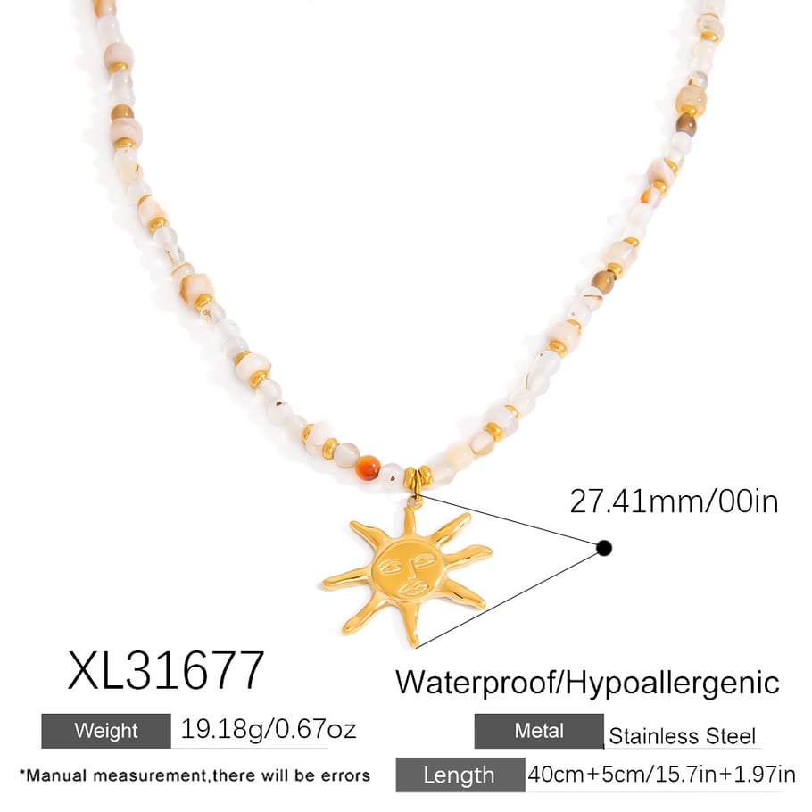 Handmade Beaded Stainless Steel Sun Pendant Women's Necklace h5Picture2
