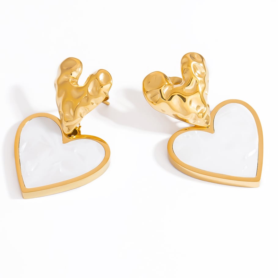 Gorgeous Heart Shape Stainless Steel Gold Color Women's Drop Earrings 