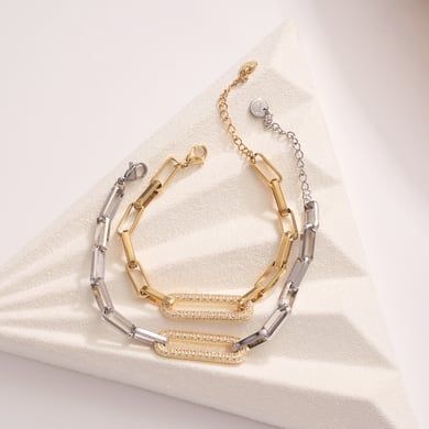 Rectangle Patchwork Stainless Steel Gold Color Women's Chain Bracelets h5 Picture3