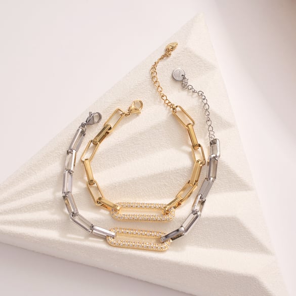 Braccialetti a catena da donna in acciaio inossidabile color oro con patchwork rettangolare