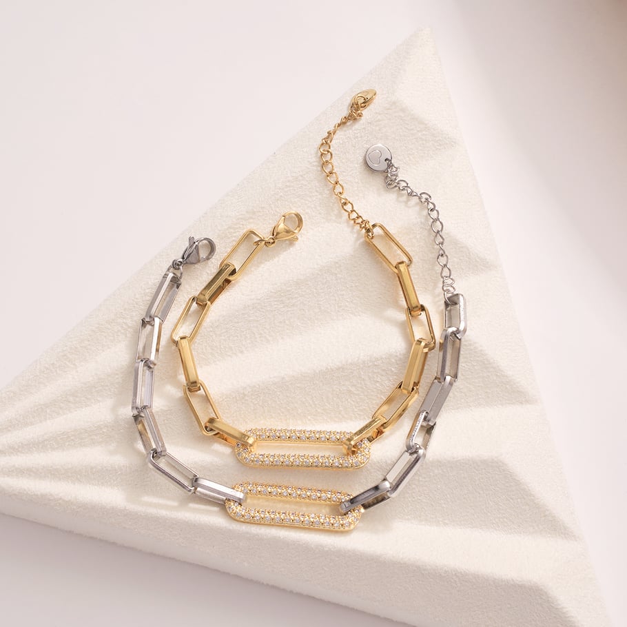 Rectangle Patchwork Stainless Steel Gold Color Women's Chain Bracelets Picture3