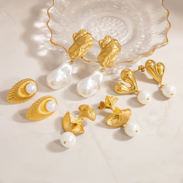 Orecchini pendenti geometrici in acciaio inossidabile color oro
