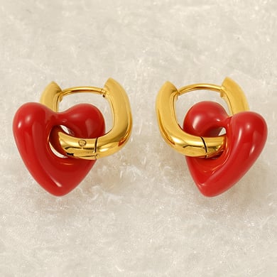 Orecchini pendenti a forma di cuore in acciaio inossidabile color oro h5 Immagine3