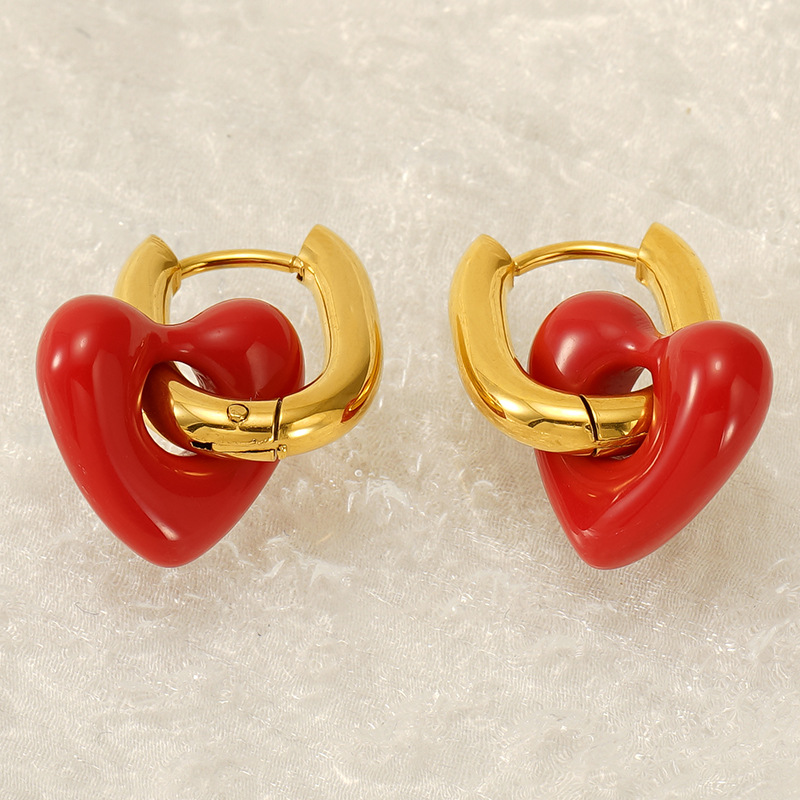 Orecchini pendenti a forma di cuore in acciaio inossidabile color oro Immagine3