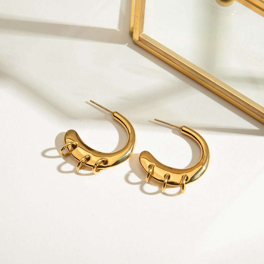 Orecchini a cerchio in acciaio inossidabile color oro stile Ins Immagine4