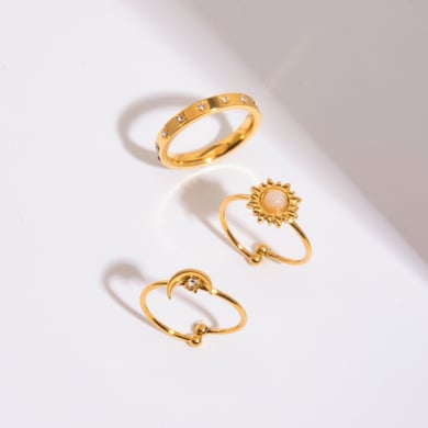 Casual Sun/Moon Stainless Steel Gold Color Ring Sets h5 