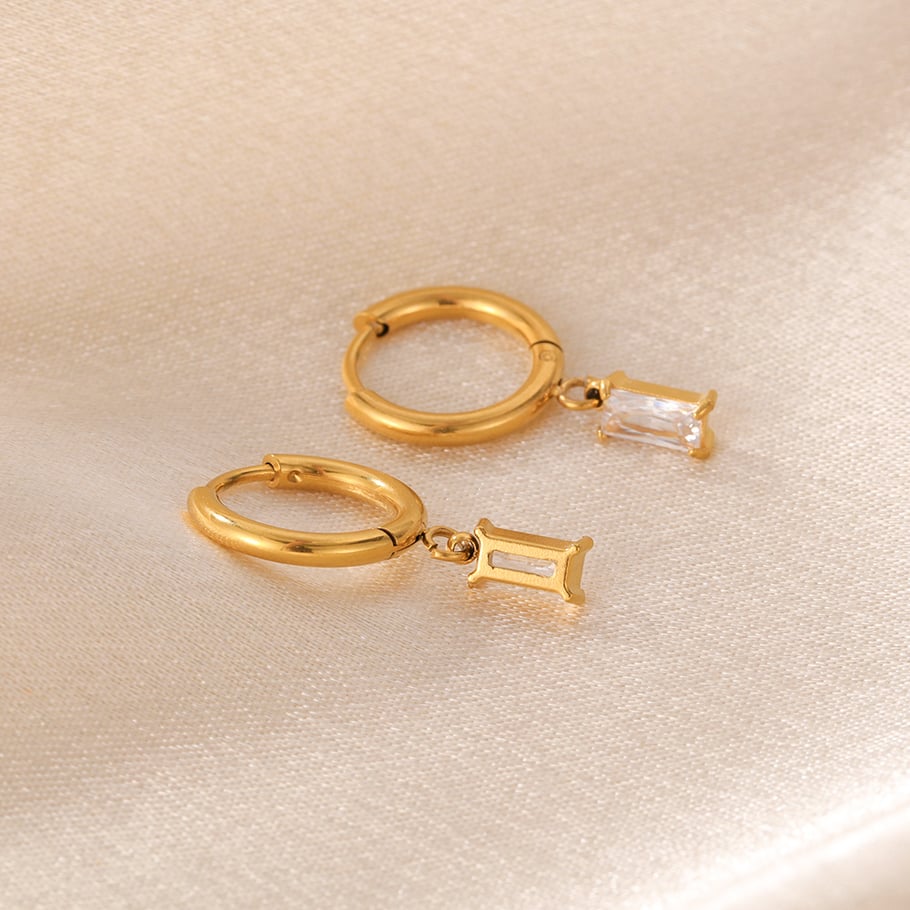 1 Paar einfache Serie täglich geometrische Edelstahl Gold Farbe Damen Tropfen Ohrringe Bild7