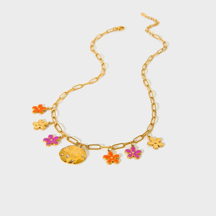 1 Paar romantische Serie süße Blume Edelstahl Gold Farbe Zirkon Damen Anhänger Halsketten Bild5