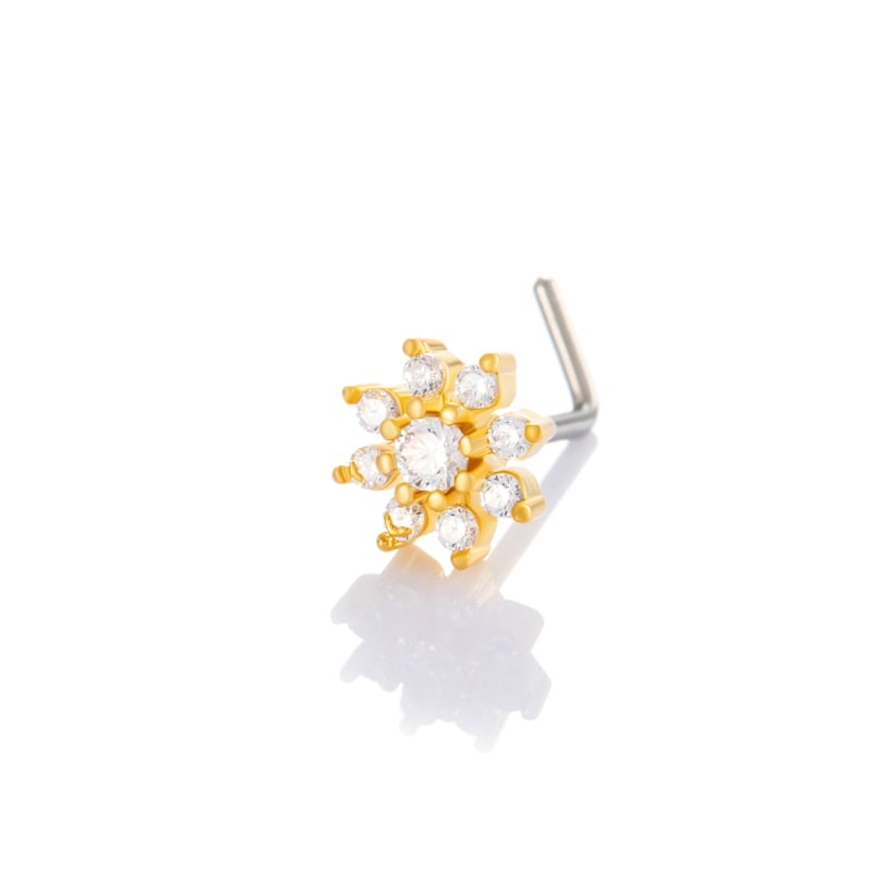 1 pièce de clou de nez en forme de fleur en cuivre doré et zircon pour femme 