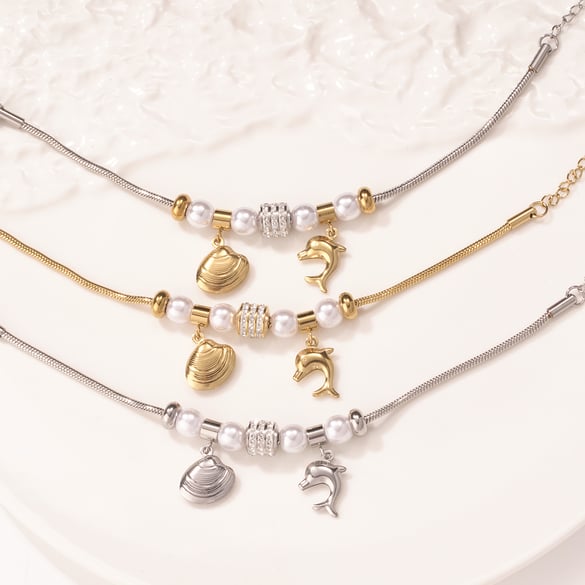 Bracelets à breloques pour femme en acier inoxydable couleur or avec motif dauphin 2