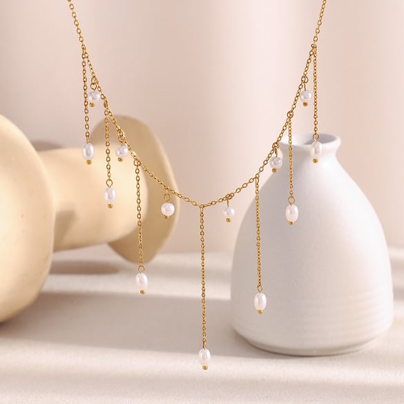 Simple Series Elegant Beads Stainless Steel Women's Chain Necklaces