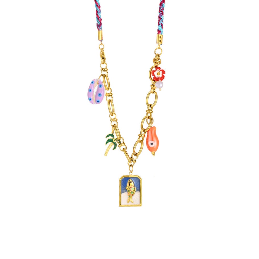 Colorful Oil-spot Glazing Conch Stainless Steel Women's Pendant Necklaces 