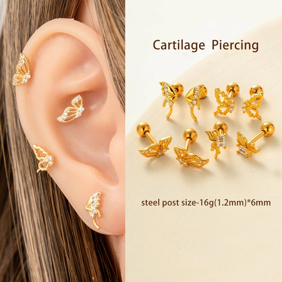 Flügel Kupfer Gold Farbe Zirkon Piercings Ohrringe Bild4