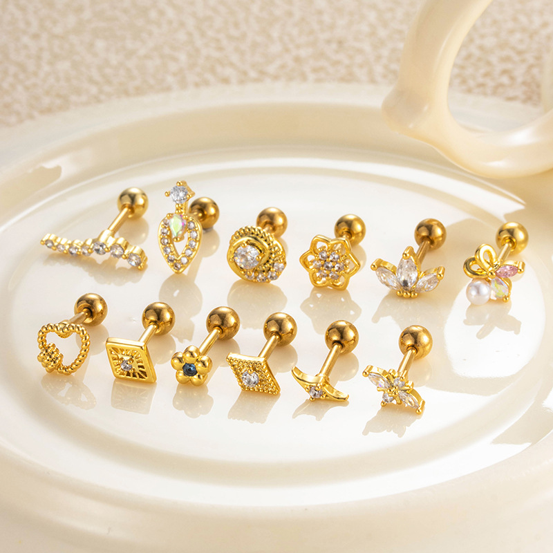 1 Pair Simple Series Simple Heart Copper   Gold Color  Zircon Women's Piercings Earrings Picture4