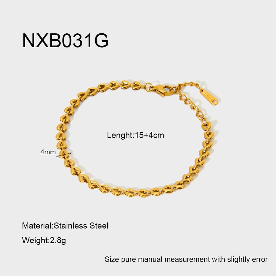 Simple Series Daily Heart Stainless Steel   Gold Color Unisex Chain Bracelets 