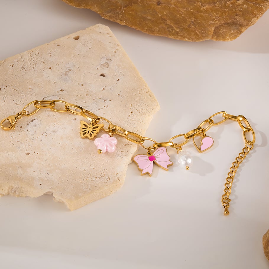 Charm-Armbänder aus Edelstahl mit Schleife und goldfarbenem Knoten Bild5