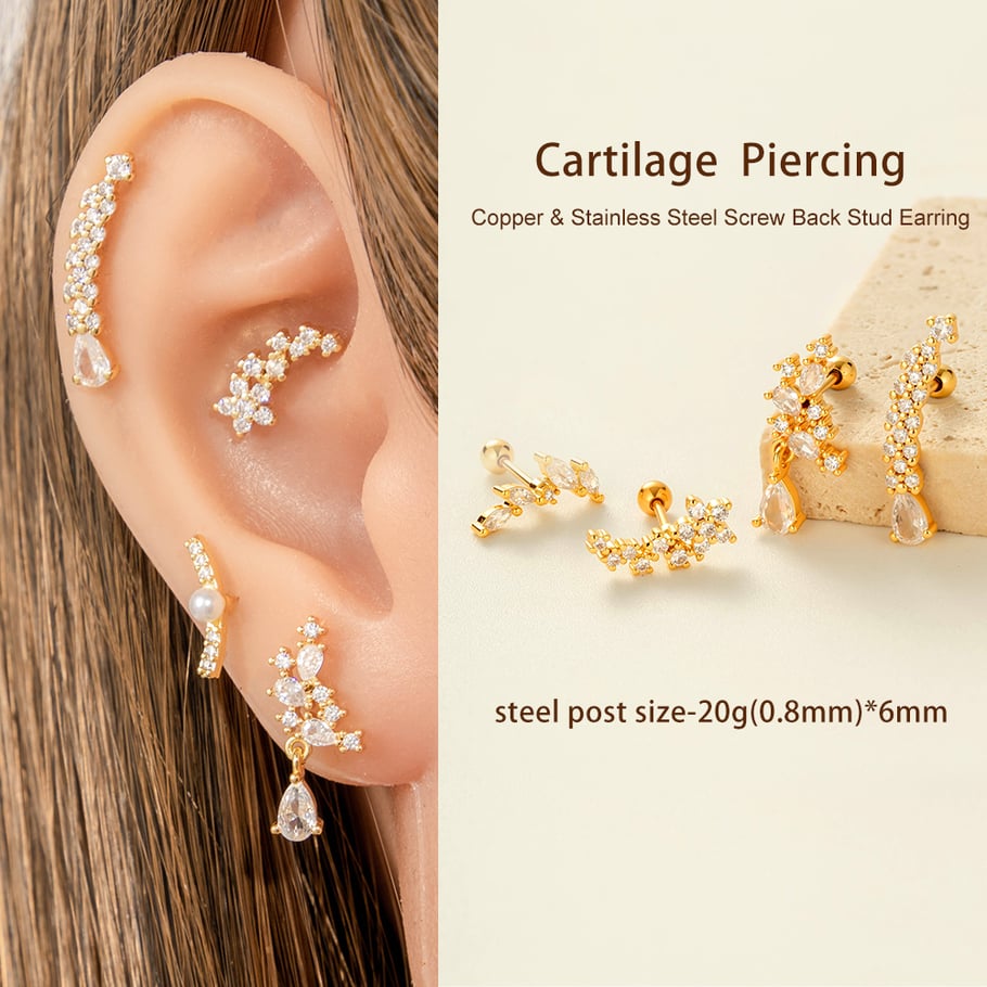 Blume Kupfer Gold Farbe Zirkon Piercings Ohrringe Bild4