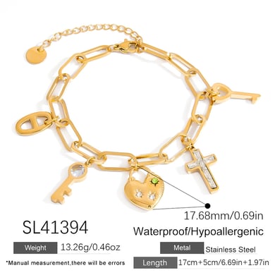 Exquisite Cross Stainless Steel Gold Color Women's Charm Bracelets h5 Picture2