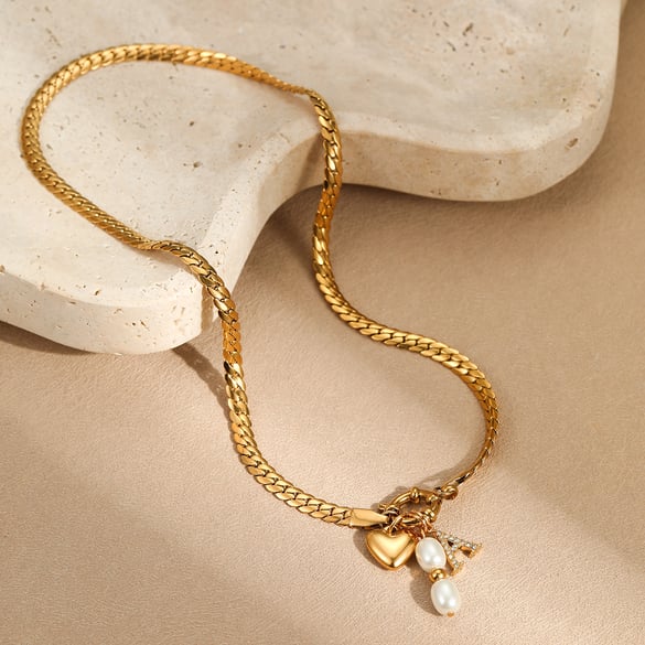 1 Pair Simple Series Simple Heart Stainless Steel   Gold Color  Women's Pendant Necklaces 2