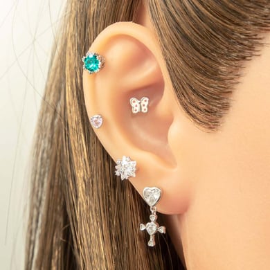 1 Çift Basit Seri Basit Kalp Bakır Kaplama Malzemesi Yok Zirkonyum Kadın Piercing Küpeleri h5 Resim4